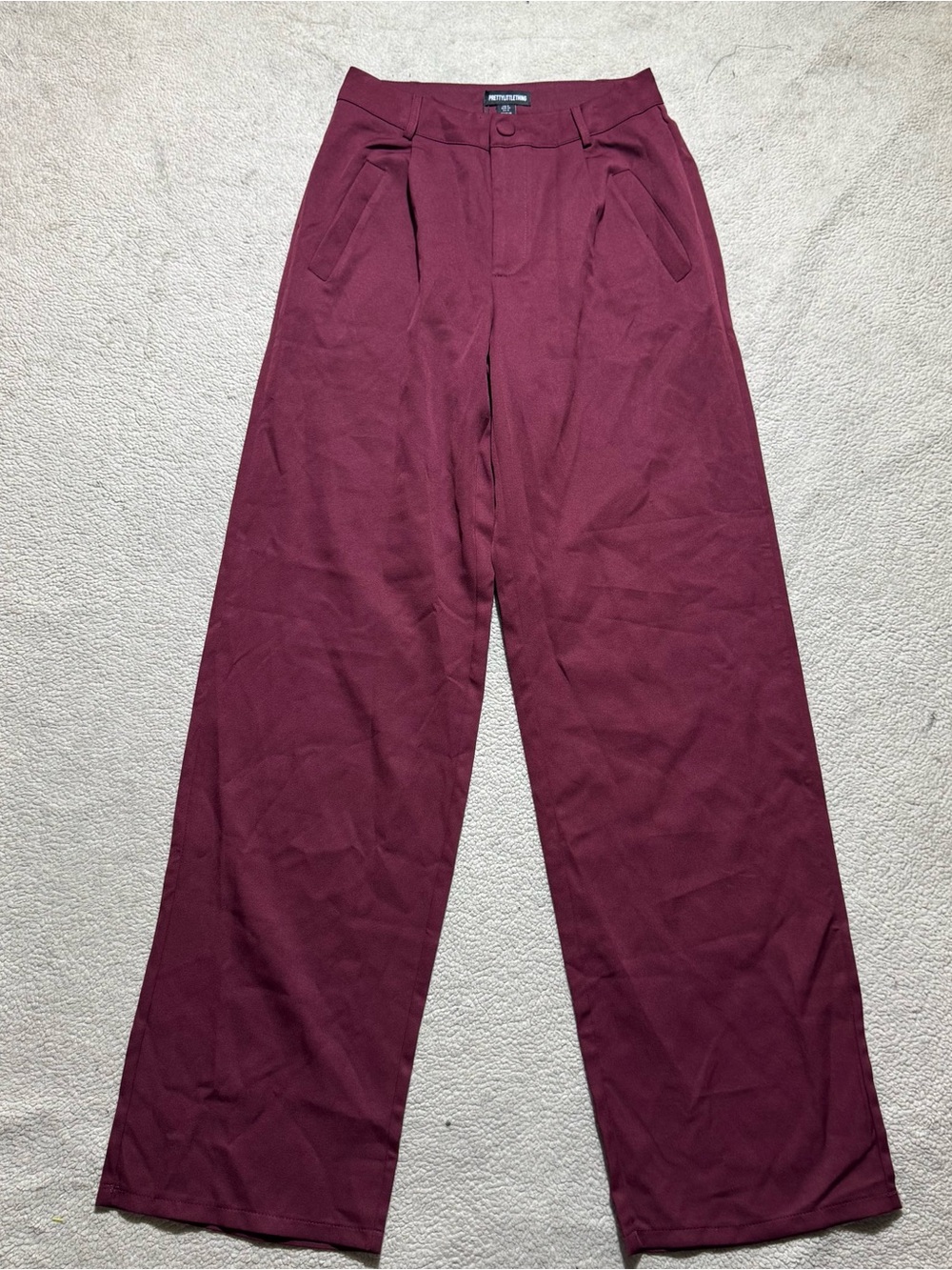 Pretty Little Thing Pants Womens 4 Oxblood Woven Pleat Detail Wide Leg Trousers